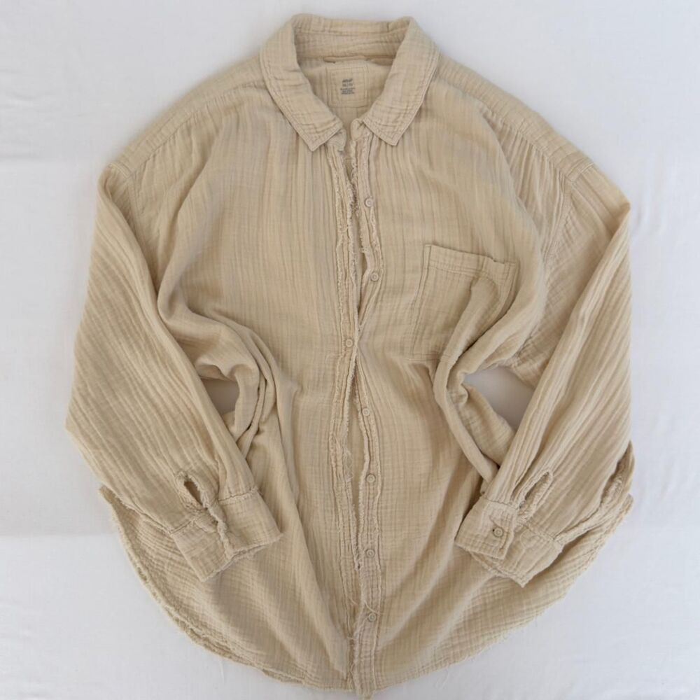 Aerie Women's Cream and Tan Button Down Cover Up